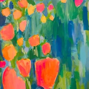 16x20 abstract tulips acrylic painting on stretched canvas.